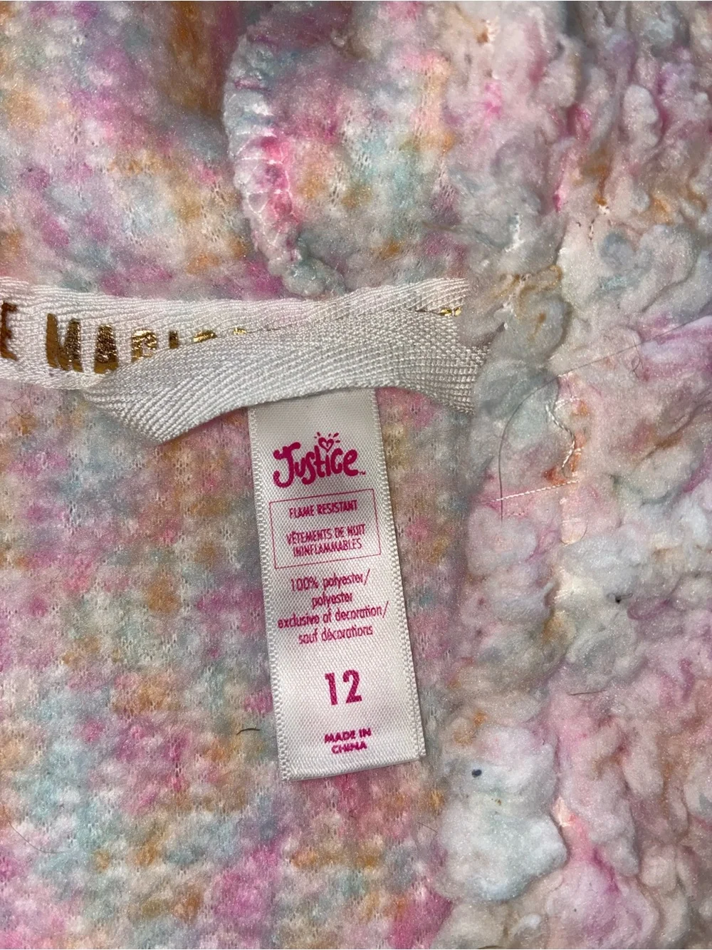 Justice Girls Unicorn Hooded Plush Robe - Light Pink with Gold Horn